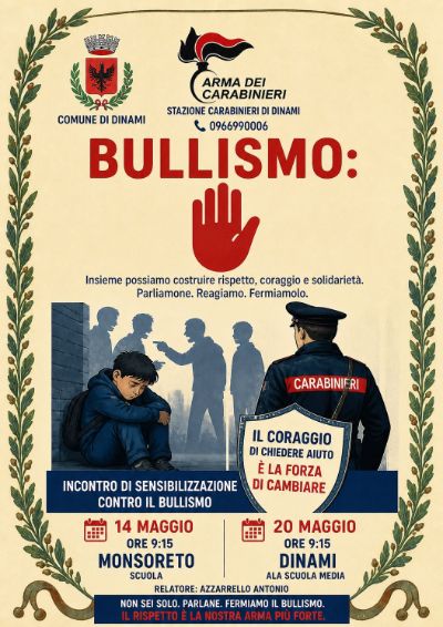 INCONTRO DI SENSIBILIZZAZIONE CONTRO IL BULLISMO - 14/05 MONSORETO / 20-05  DINAMI