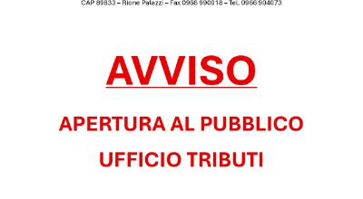 AVVISO ORARI APERTURA AL PUBBLICO UFFICIO TRIBUTI